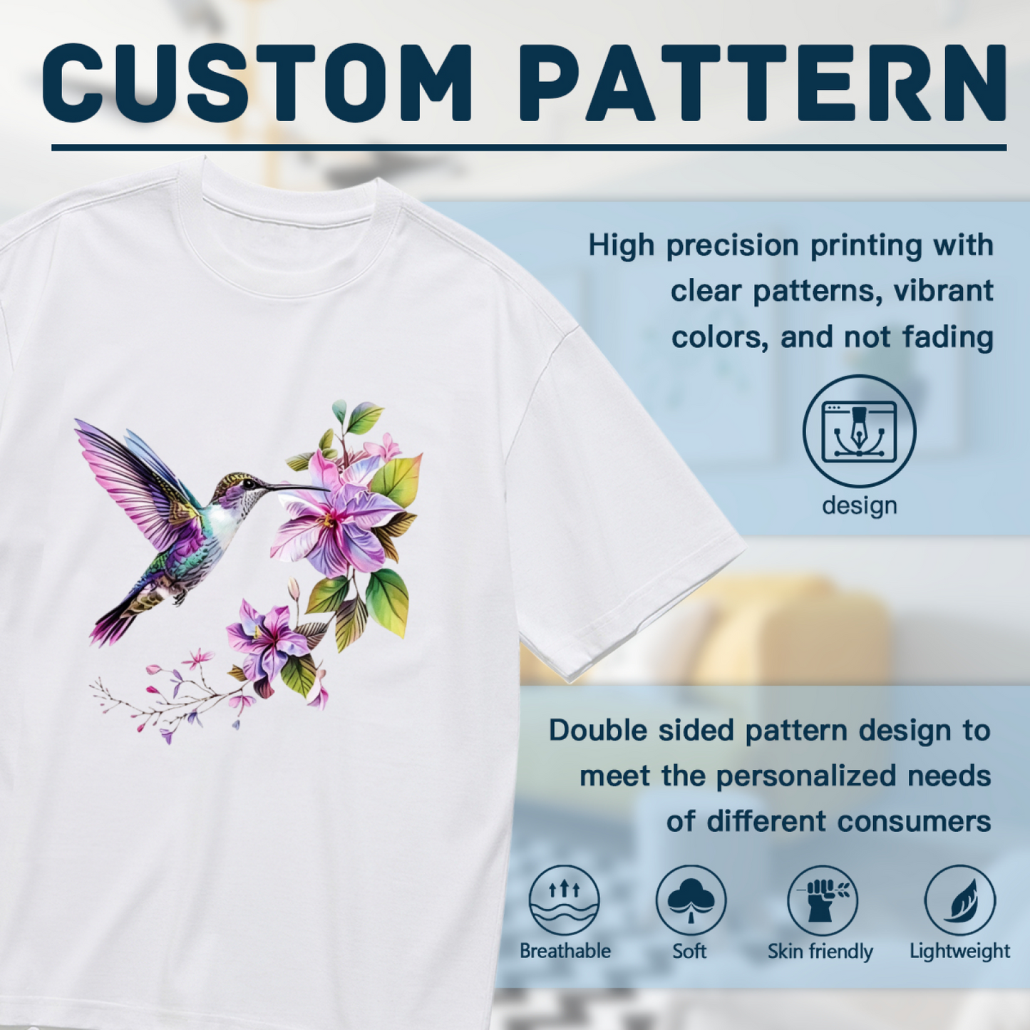 Soft Watercolor Hummingbird & Purple Floral Elegant Plus Size Women¡¯s Printed T-Shirt