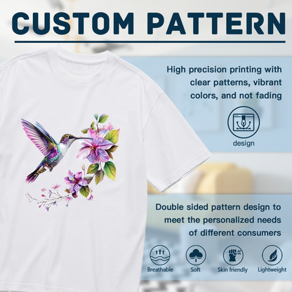 Soft Watercolor Hummingbird & Purple Floral Elegant Plus Size Women¡¯s Printed T-Shirt