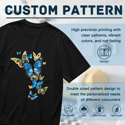 Vibrant Blue Gold Morpho Butterfly Art Print Plus Size Ladies T-Shirt