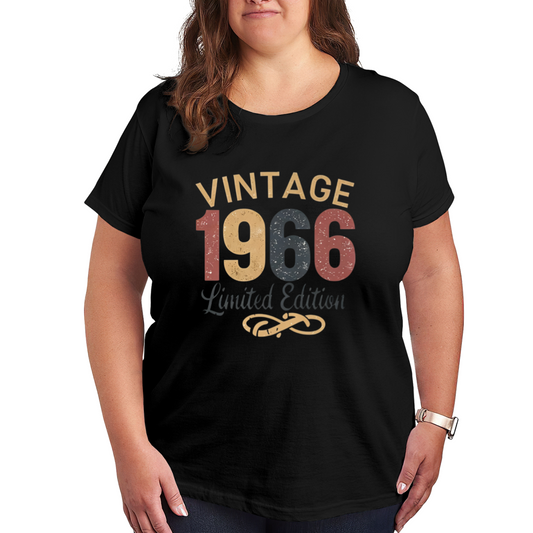 Retro Vintage 1966 Limited Edition Distressed Plus Size Women¡¯s Black Tee