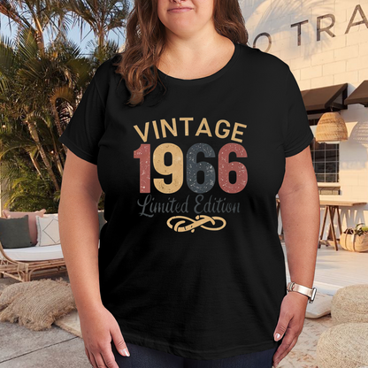 Retro Vintage 1966 Limited Edition Distressed Plus Size Women¡¯s Black Tee