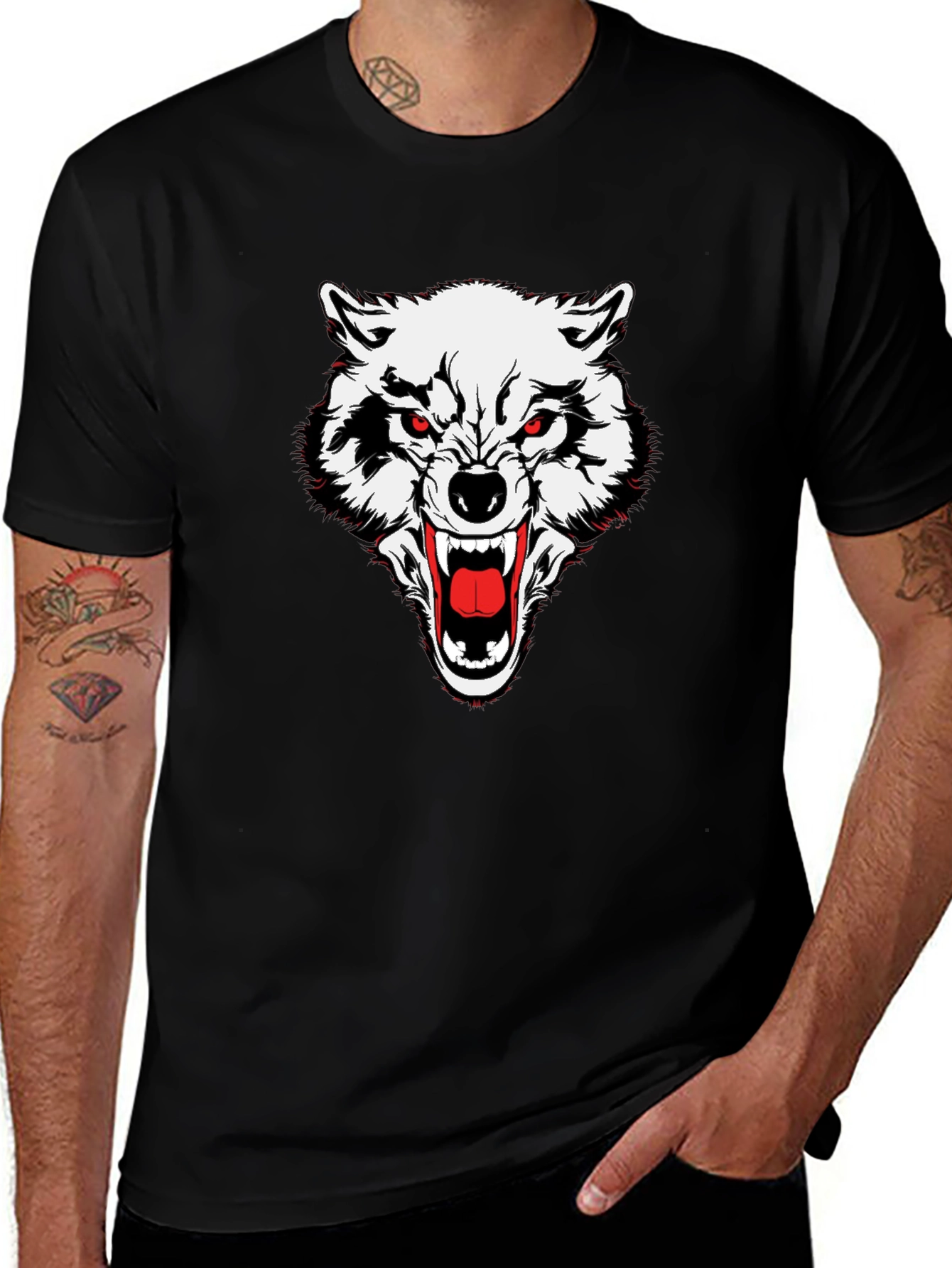 Mens Black Wolf Graphic Tee