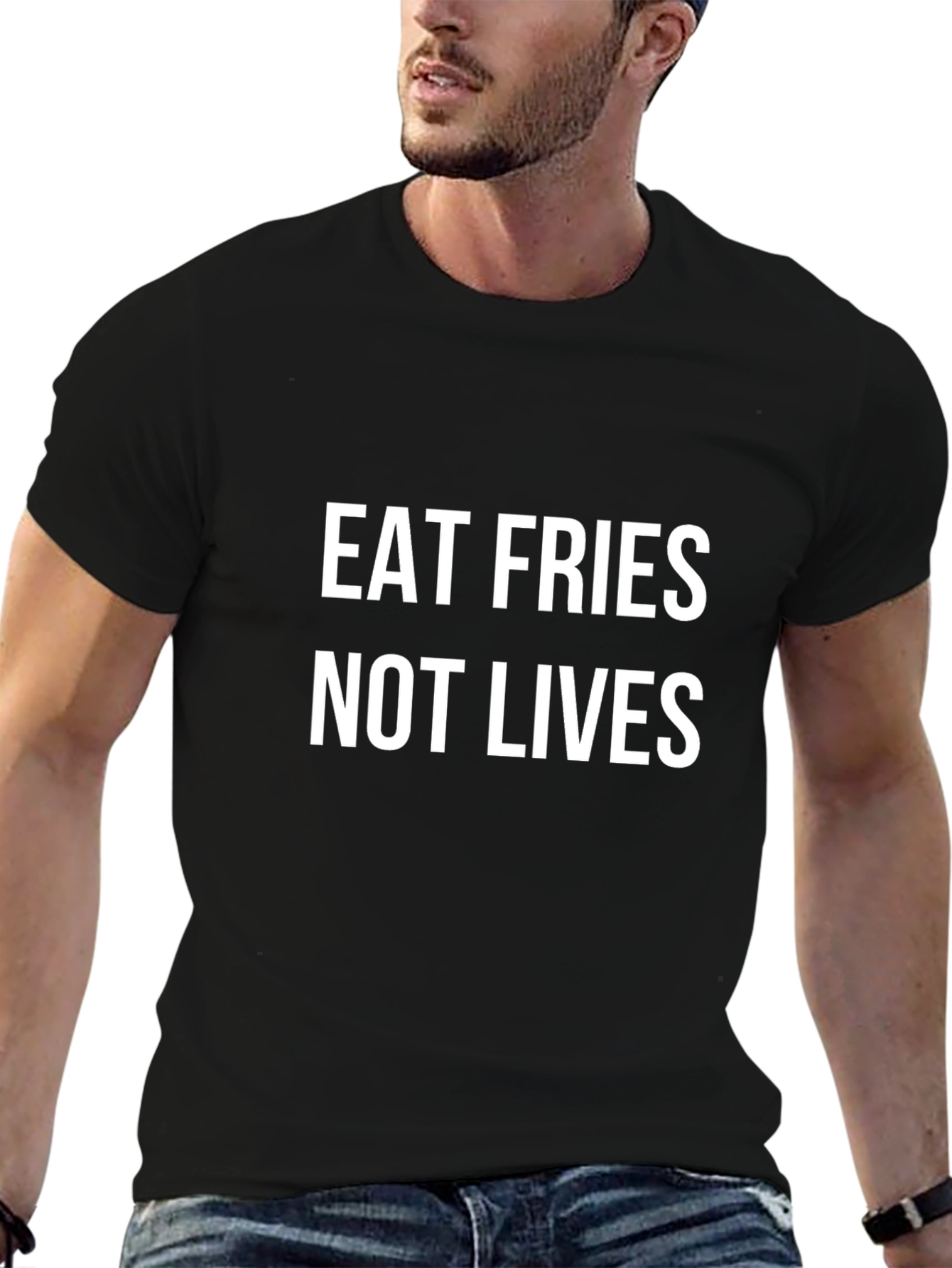 Eat Fries Not Lives Black Graphic T-Shirt