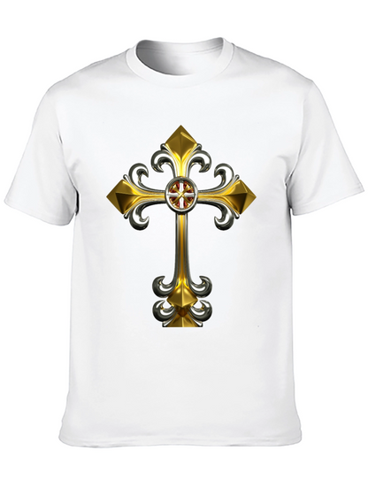 Gothic Gold Cross Graphic Tee - Black