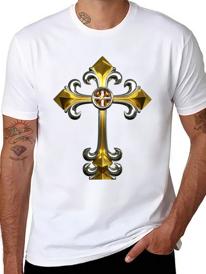 Gothic Gold Cross Graphic Tee - Black