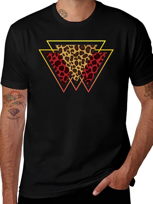 Geometric Leopard Print Tee - Stylish Mens T-Shirt