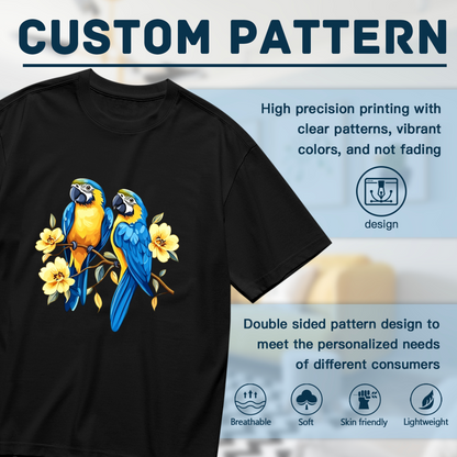 Blue-and-Gold Macaw Parrot Yellow Flower Branch Plus Size Women¡¯s Black Tee