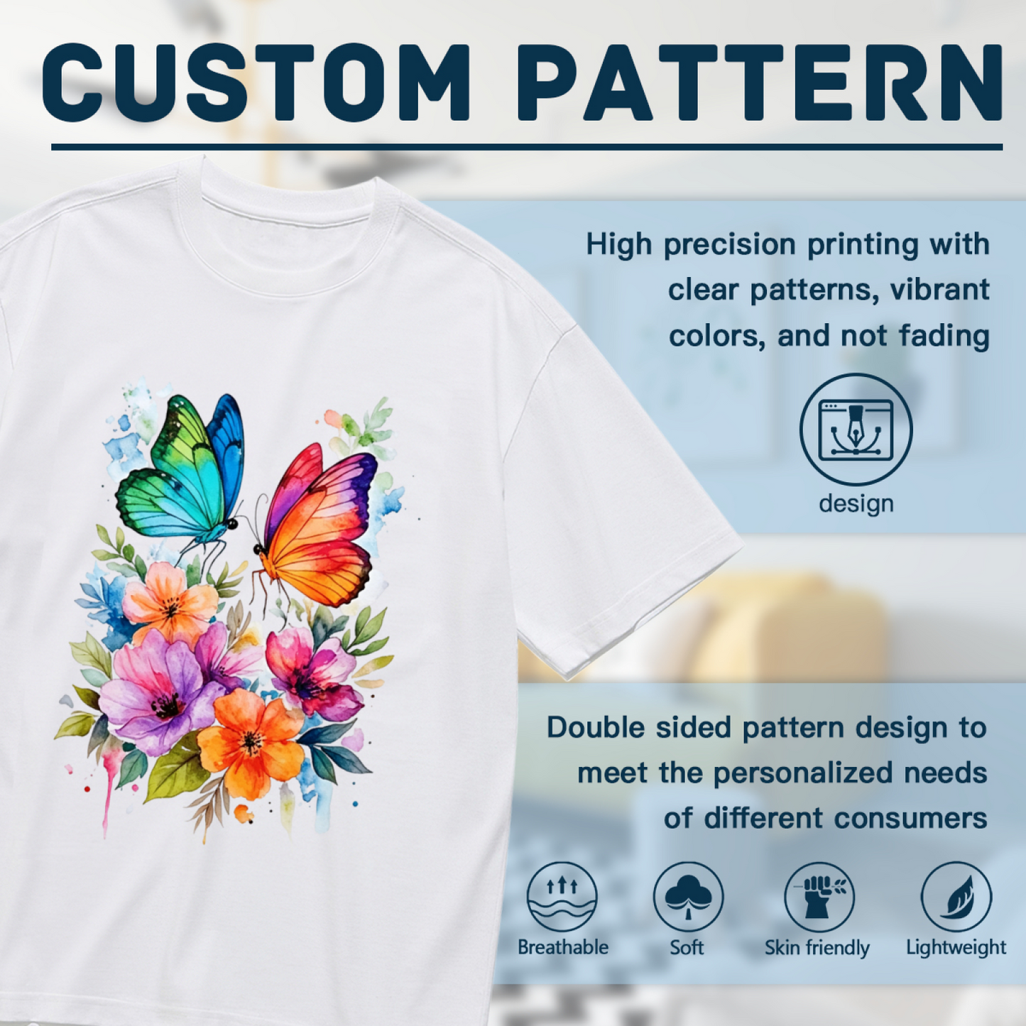 Watercolor Floral Twin Butterflies Vibrant Art Plus Size Women Printed T-Shirt