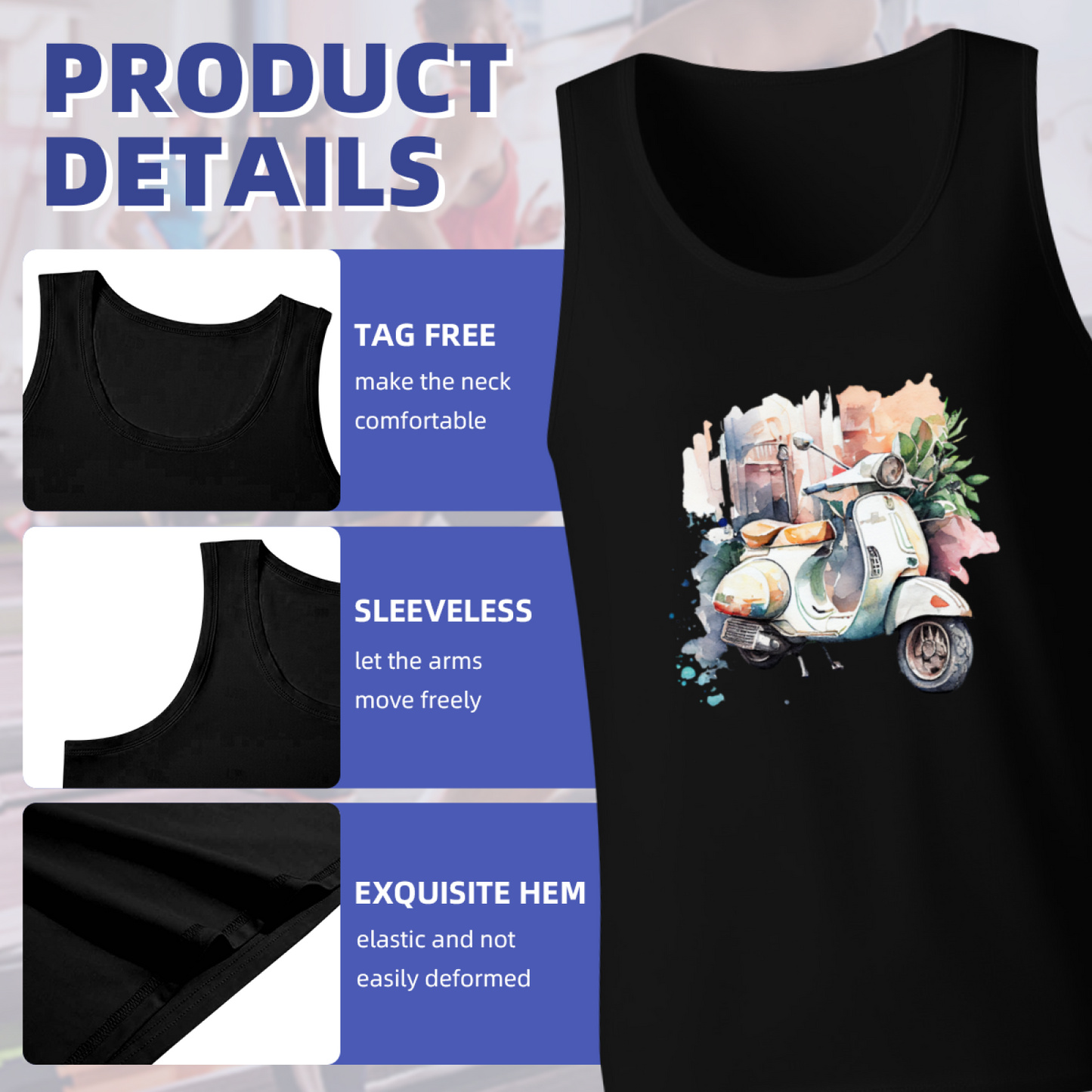 Watercolor Vintage Vespa Scooter Art Men¡¯s Tank Top