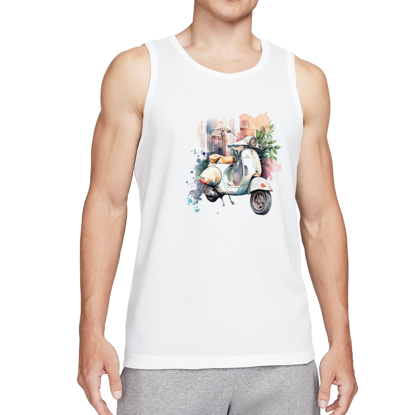 Watercolor Vintage Vespa Scooter Art Men¡¯s Tank Top