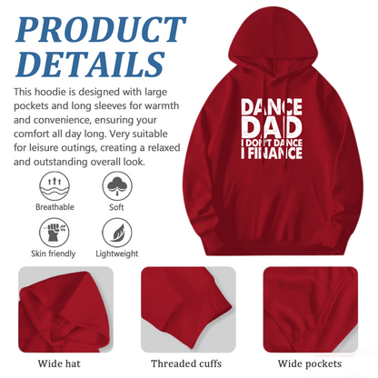 Dance Dad Finance Pun Red Hoodie, Cozy Father Gift Unisex Hooded Sweatshirt