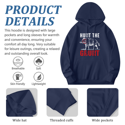 Hunt The Grunt Wild Boar Hunting Navy Hoodie, Comfort Outdoor Top For Hunters