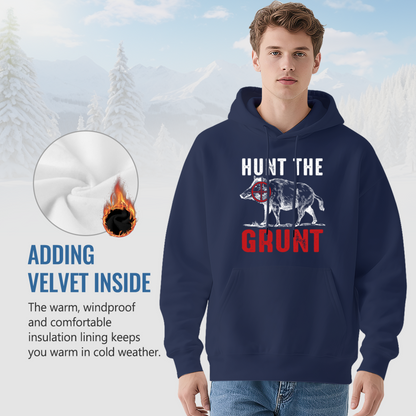 Hunt The Grunt Wild Boar Hunting Navy Hoodie, Comfort Outdoor Top For Hunters