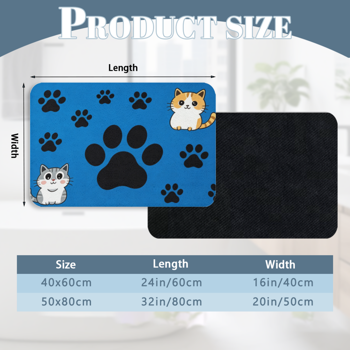 Vibrant Blue Cat Paw Print Diatom Mat | Adorable Two Cartoon Kittens Silicone Floor Rug