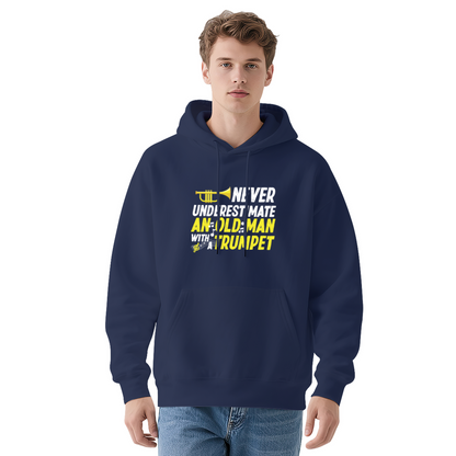Retro Old Man Trumpet Player Hoodie, Soft Casual Fit