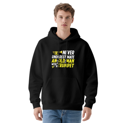 Retro Old Man Trumpet Player Hoodie, Soft Casual Fit