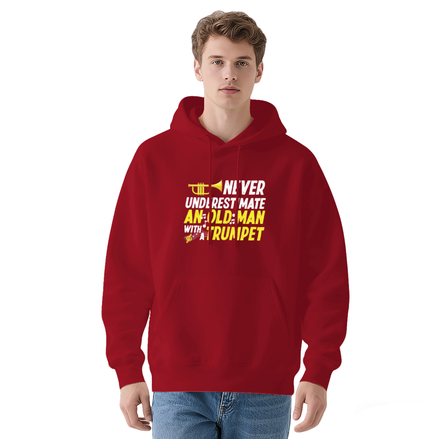Retro Old Man Trumpet Player Hoodie, Soft Casual Fit