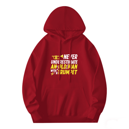 Retro Old Man Trumpet Player Hoodie, Soft Casual Fit