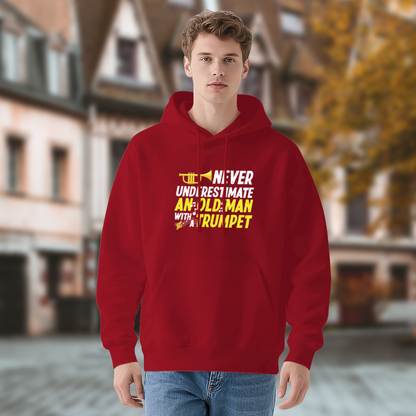 Retro Old Man Trumpet Player Hoodie, Soft Casual Fit