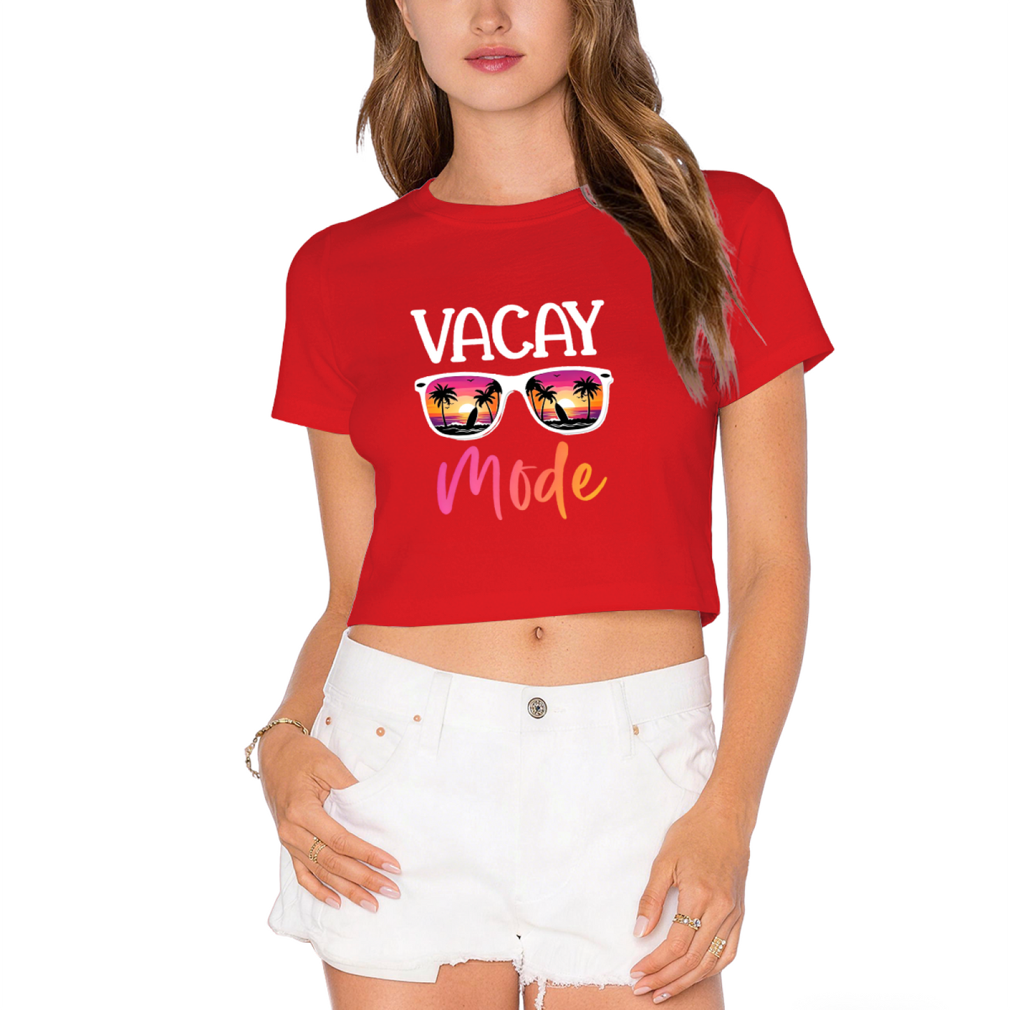 Vacay Mode Beach Sunglasses Summer Crop Tee