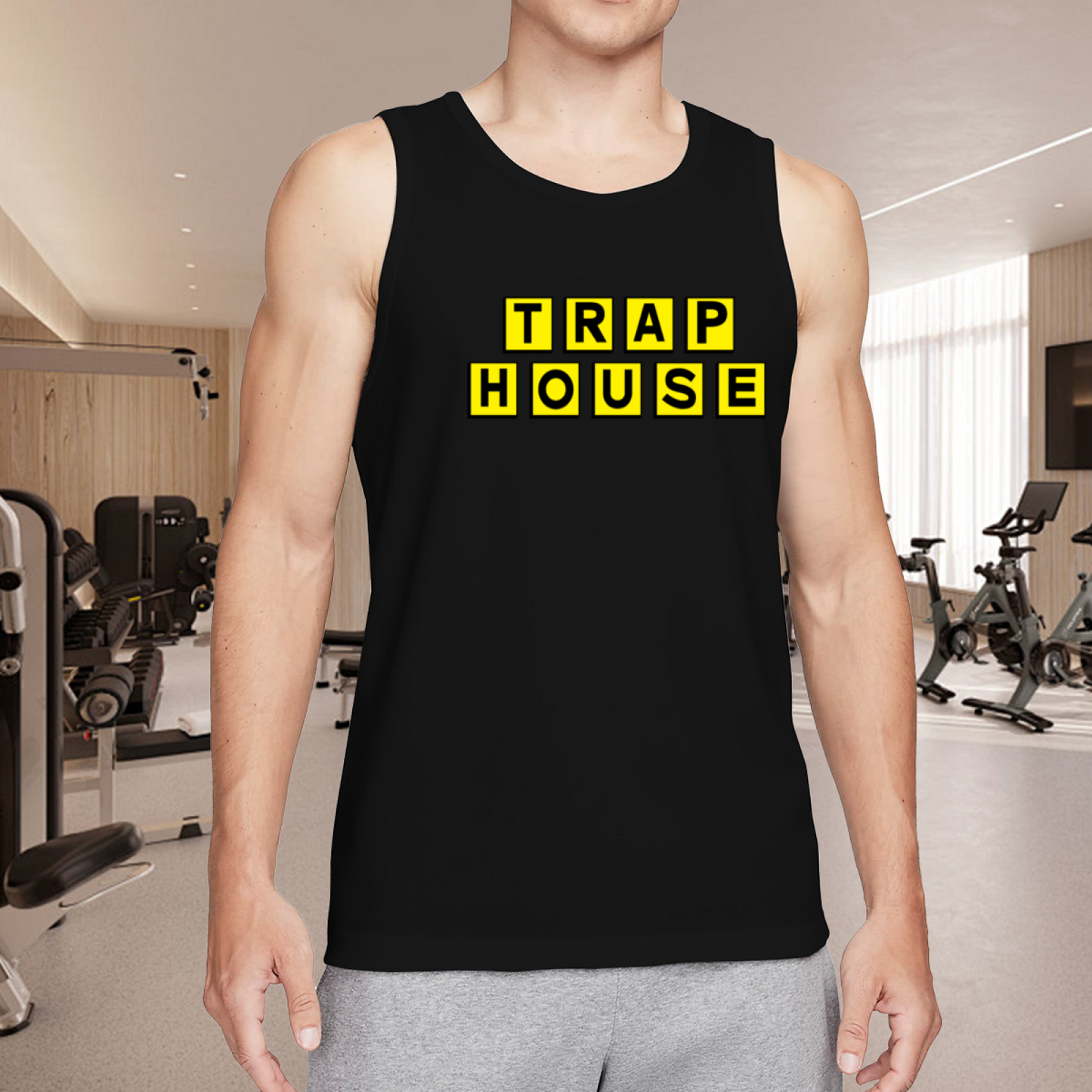 Trap House Yellow Block Letter Hip Hop Style Men Tank Top