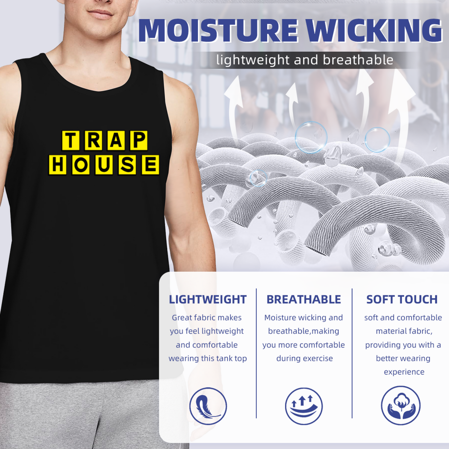 Trap House Yellow Block Letter Hip Hop Style Men Tank Top