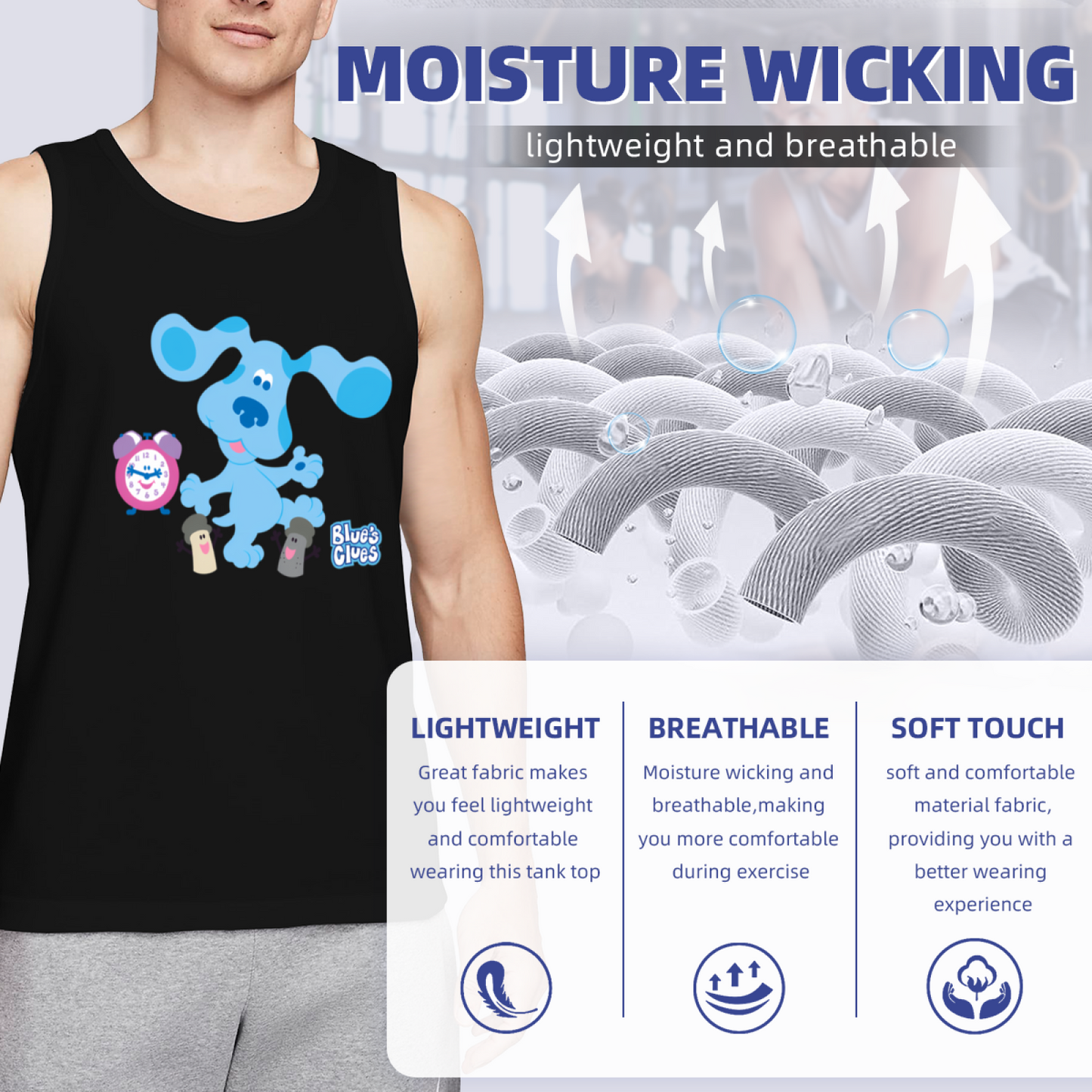 Blue¡¯s Clues Classic Cartoon Nostalgia Men Cotton Tank Top