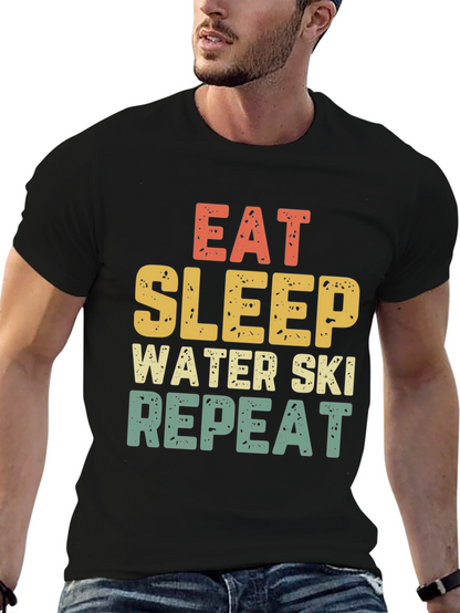 Eat Sleep Water Ski Repeat Black T-Shirt