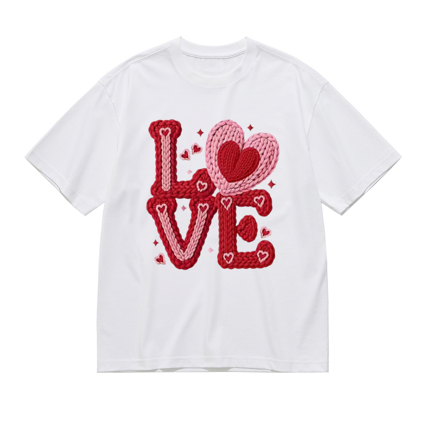 Knitted Texture LOVE Heart Warm Romantic Plus Size Women Printed T-Shirt