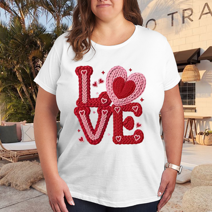 Knitted Texture LOVE Heart Warm Romantic Plus Size Women Printed T-Shirt