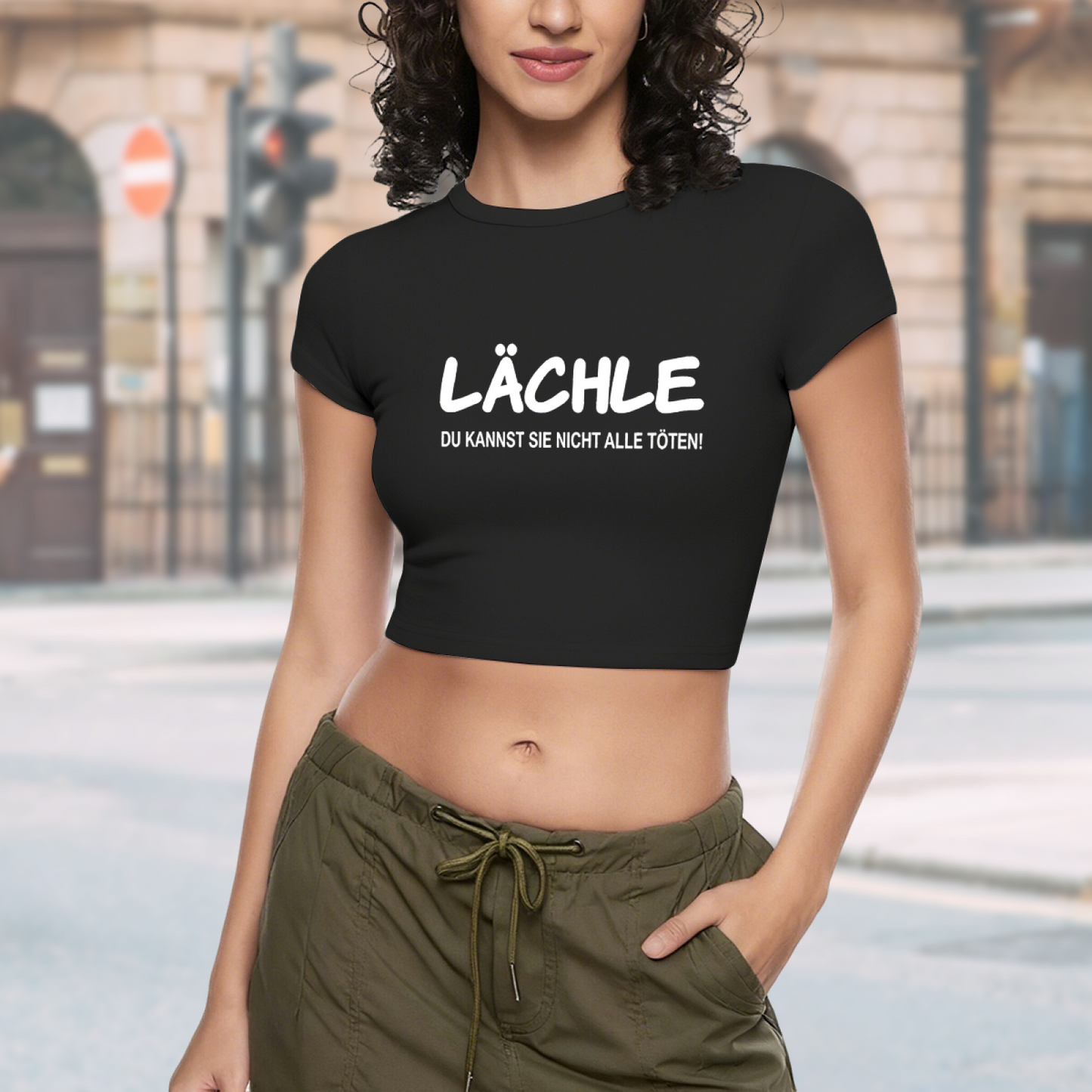Hand-Drawn Floral Daisy Art Black Crop Tee