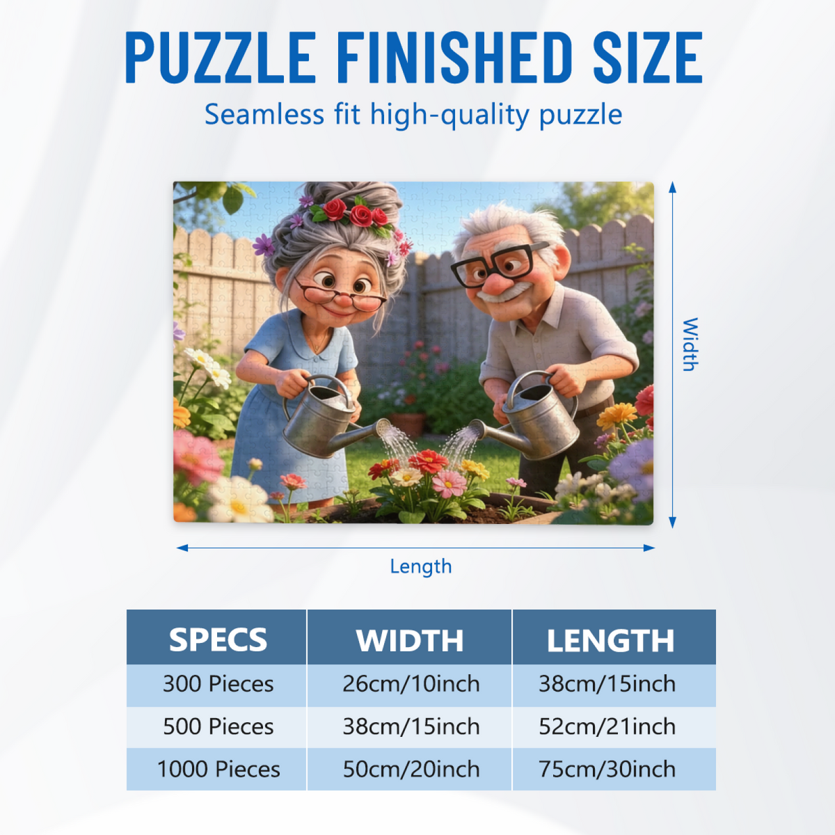 Cute Cartoon Grandparents Watering Backyard Flower Garden Puzzle