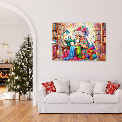 Whimsical Grandma Sewing Bright Fabrics In Her Craft Room Puzzle | 300/500/1000 Pieces