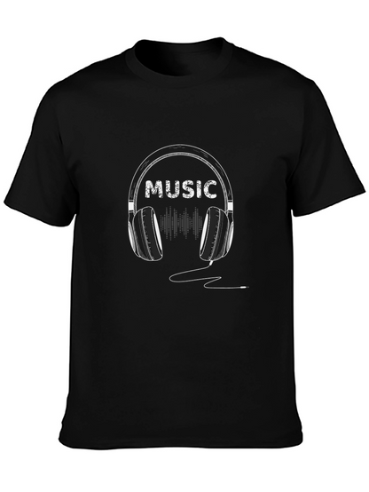 Music Headphone Graphic Tee - Trendy Black T-Shirt