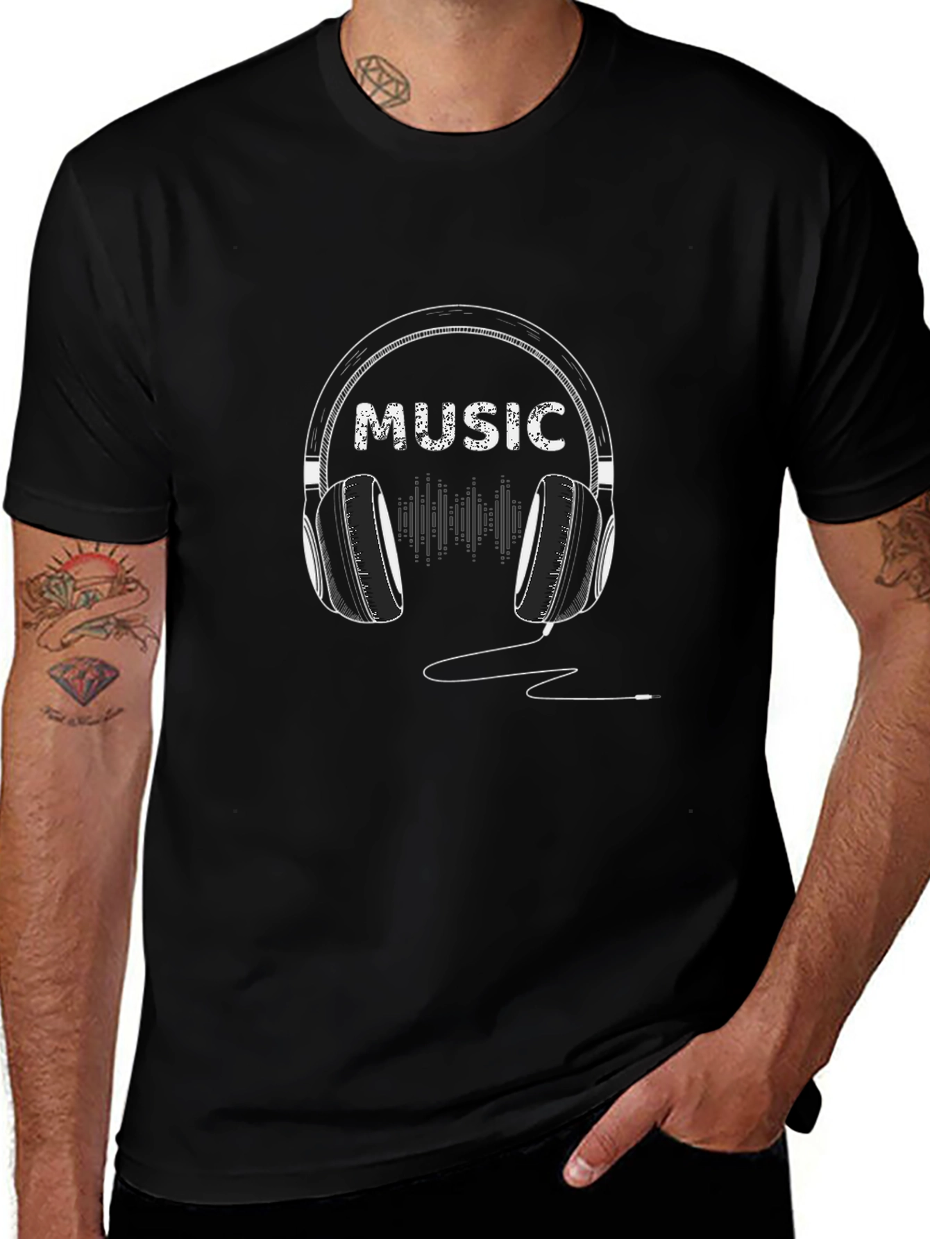 Music Headphone Graphic Tee - Trendy Black T-Shirt