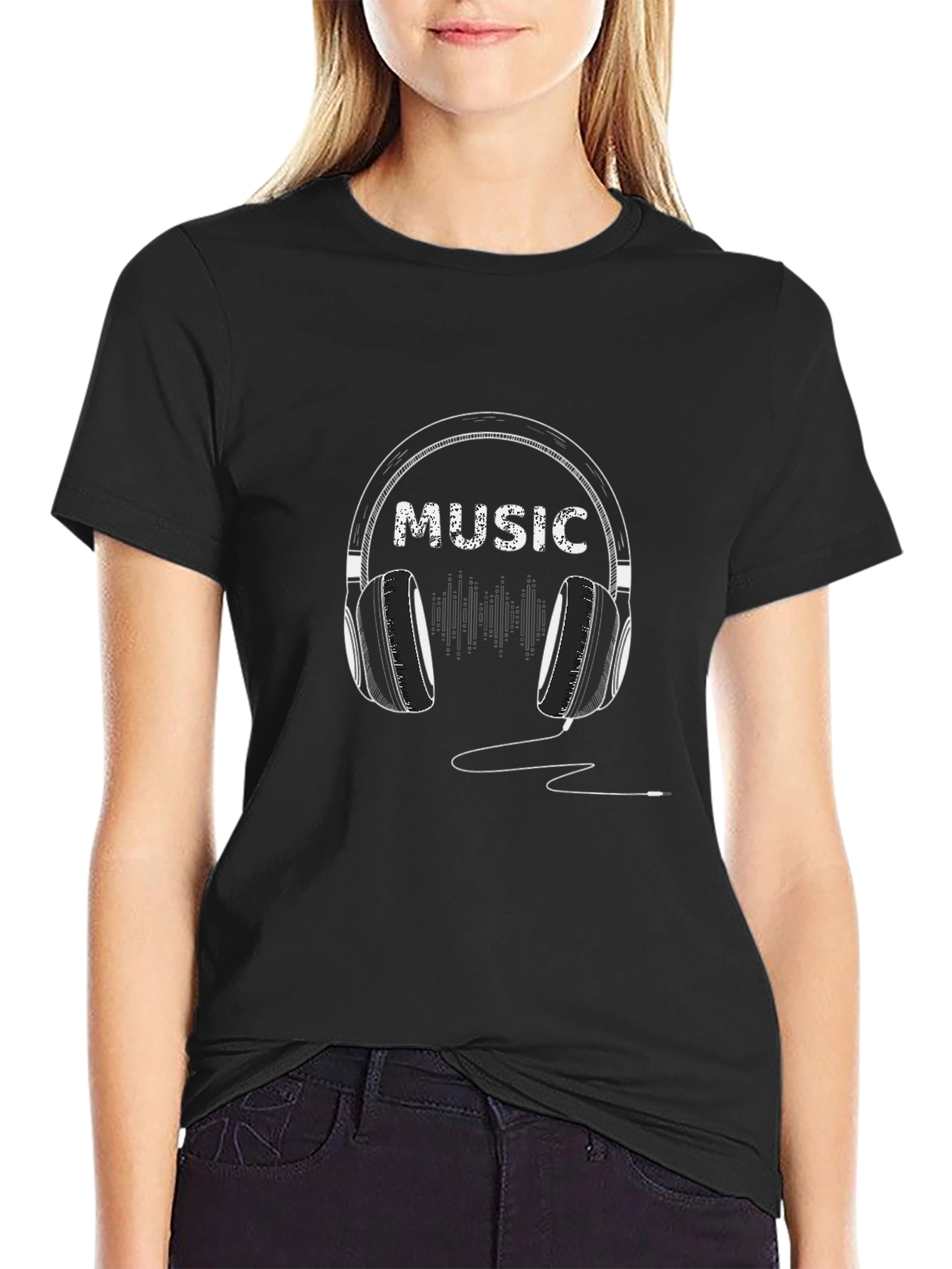 Music Headphone Graphic Tee - Trendy Black T-Shirt