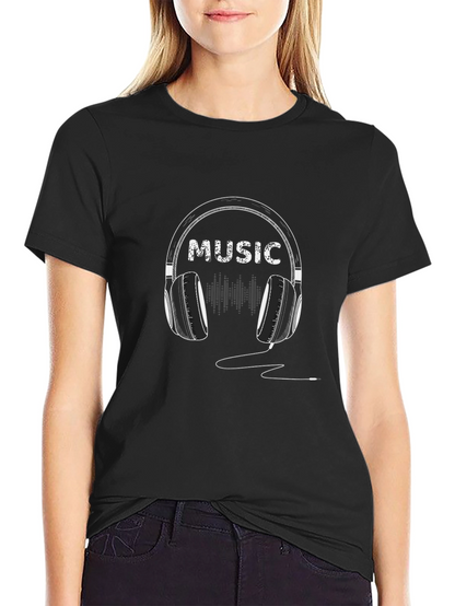 Music Headphone Graphic Tee - Trendy Black T-Shirt