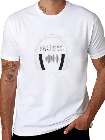 Music Headphone Graphic Tee - Trendy Black T-Shirt