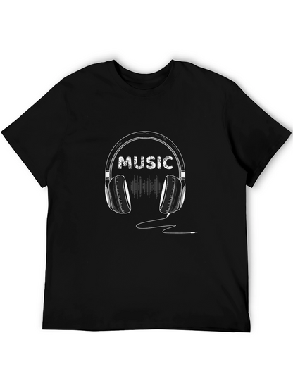 Music Headphone Graphic Tee - Trendy Black T-Shirt