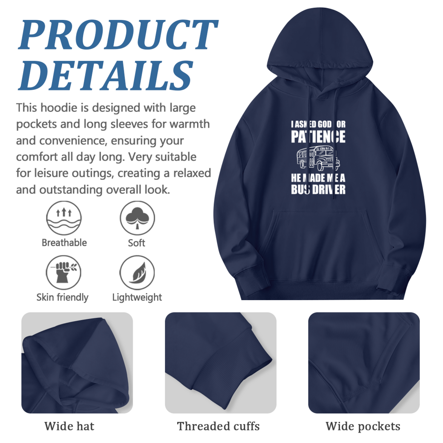 Bus Driver Prayer Slogan Navy Hoodie