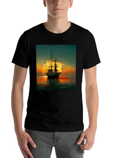 Sailing Ship Sunset T-Shirt - Artistic Sea Adventure