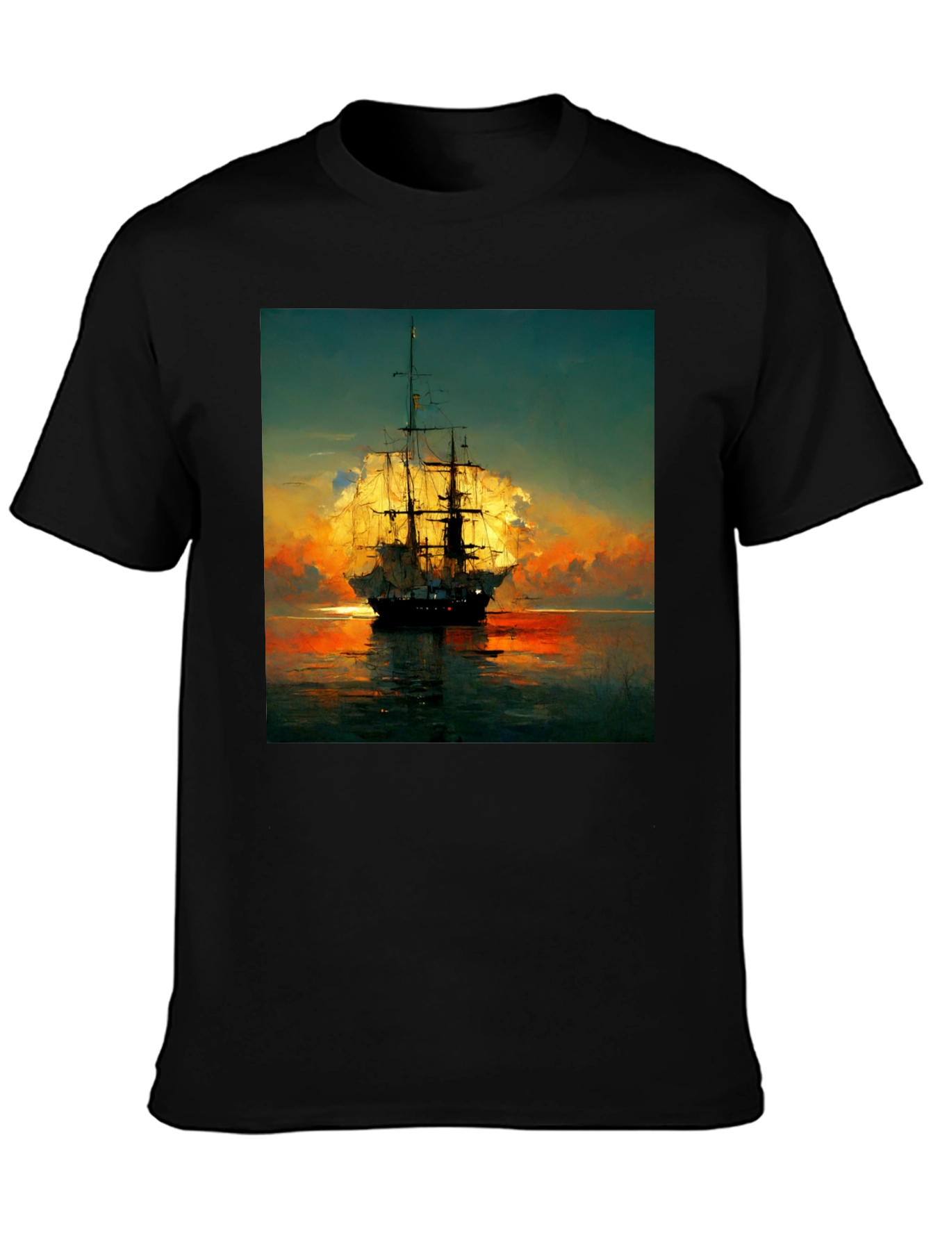 Sailing Ship Sunset T-Shirt - Artistic Sea Adventure