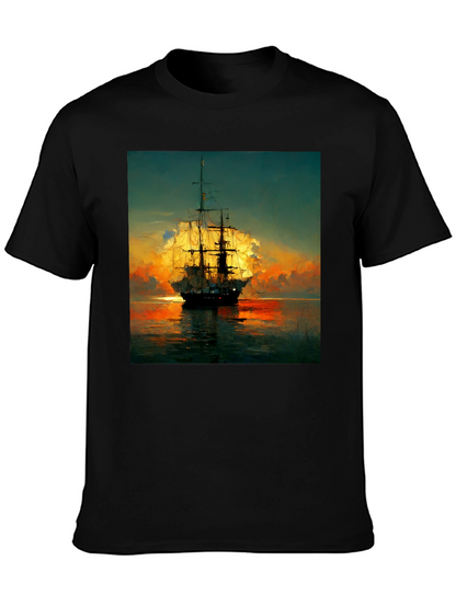 Sailing Ship Sunset T-Shirt - Artistic Sea Adventure