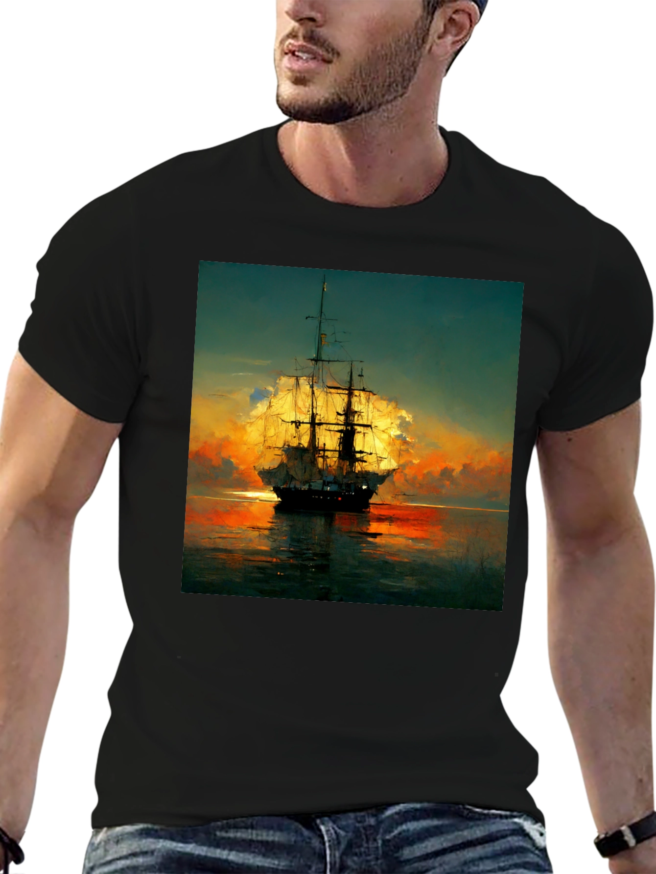 Sailing Ship Sunset T-Shirt - Artistic Sea Adventure