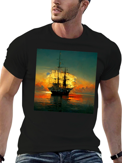 Sailing Ship Sunset T-Shirt - Artistic Sea Adventure