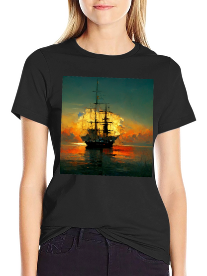 Sailing Ship Sunset T-Shirt - Artistic Sea Adventure