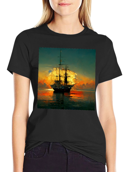 Sailing Ship Sunset T-Shirt - Artistic Sea Adventure