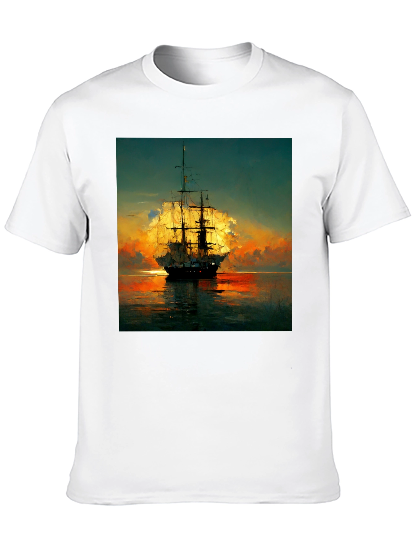 Sailing Ship Sunset T-Shirt - Artistic Sea Adventure