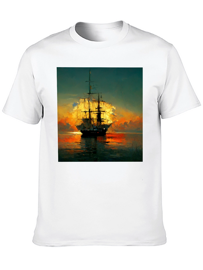 Sailing Ship Sunset T-Shirt - Artistic Sea Adventure
