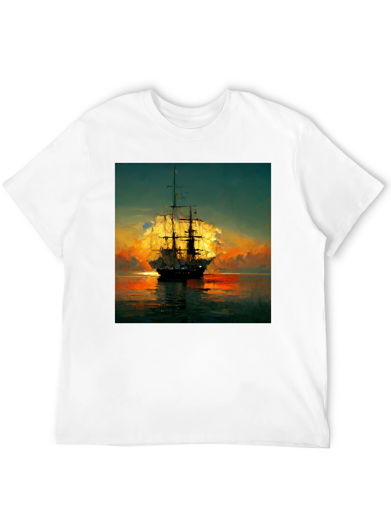 Sailing Ship Sunset T-Shirt - Artistic Sea Adventure